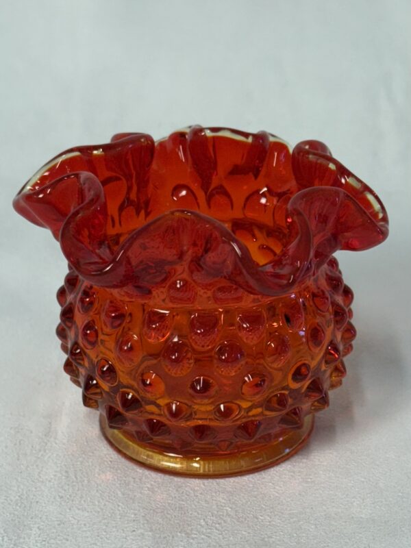 Stunning Fenton Amberina Hobnail Double-Crimped Vase
