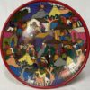Vibrant Red-Ringed 10-inch Hand-Painted Mexican Folk Art  Terracotta Wall Plate 