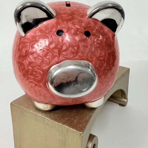 Sweet Silver & Pink Enamel Piggy Bank 