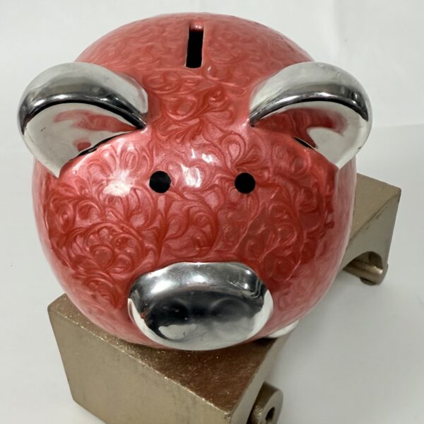 Sweet Silver & Pink Enamel Piggy Bank  - Image 2