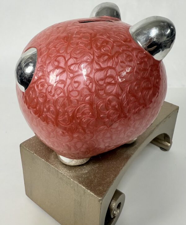 Sweet Silver & Pink Enamel Piggy Bank  - Image 5