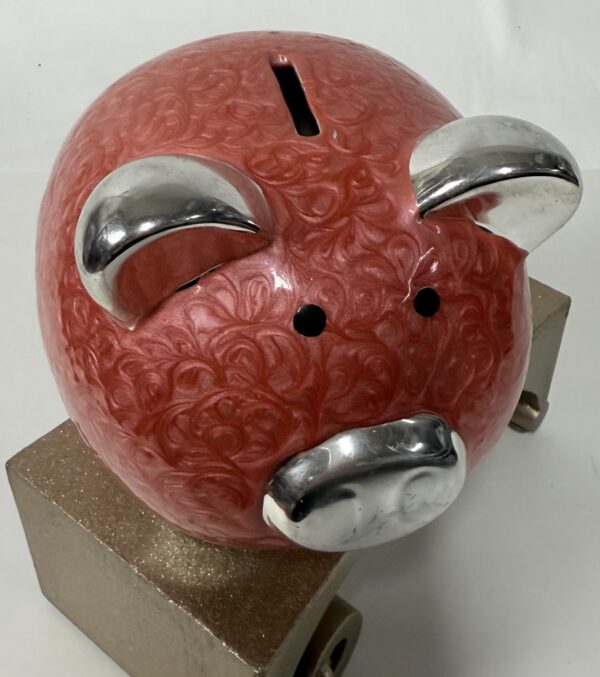 Sweet Silver & Pink Enamel Piggy Bank  - Image 4