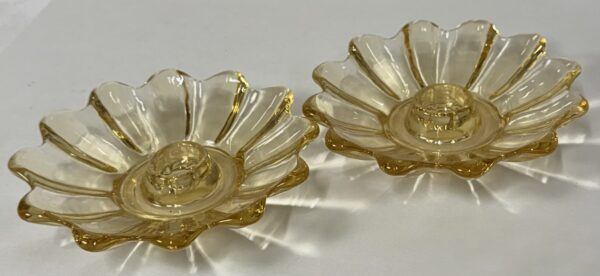 Celestial Sun Gold Fostoria Floral/Star Candlestick Holders - Image 3