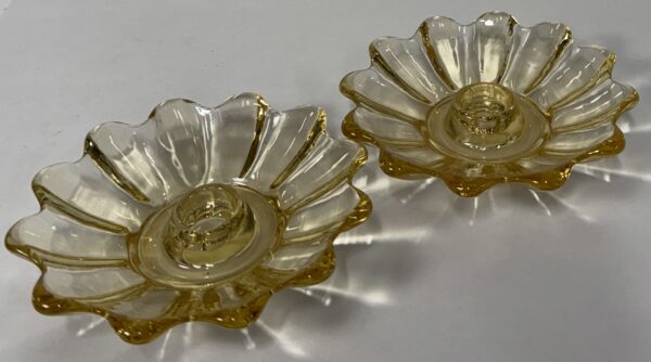 Celestial Sun Gold Fostoria Floral/Star Candlestick Holders - Image 5
