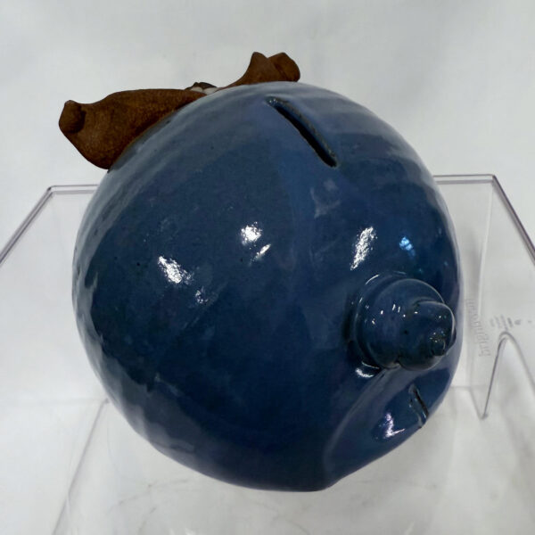 Blue Clay Piggy Bank with wide open mouth