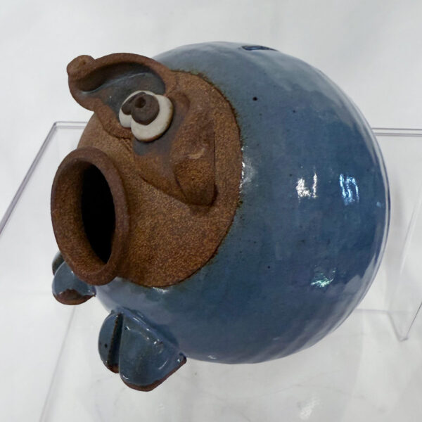 Blue Clay Piggy Bank with wide open mouth